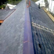 Copper flashings, guttering, valleys and ridge flashing at Putsborough Beach, Devon © Mike White Ltd