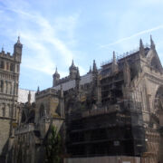 Scaffolding on the roof ridge of Exeter Cathedral © Mike White Ltd