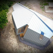 Rheinzink Bluegrey Zinc roof and cladding at the Architectural Association woodland campus in Hooke Park, Dorset