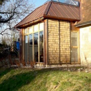 Arubis bright half hard copper roofing, cladding and guttering to a private house at Cerne Abbas, Dorset