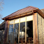 Arubis bright half hard copper roofing, cladding and guttering to a private house at Cerne Abbas, Dorset