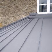 Fan shaped conservatory roof in VM Zinc Quartz Plus