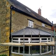 Fan shaped conservatory roof in VM Zinc Quartz Plus