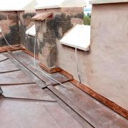 Copper roofing on Powderham Castle bell tower and flagpole tower