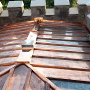 Copper roofing on Powderham Castle bell tower and flagpole tower