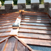 Copper roofing on Powderham Castle bell tower and flagpole tower