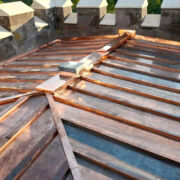 Copper roofing on Powderham Castle bell tower and flagpole tower